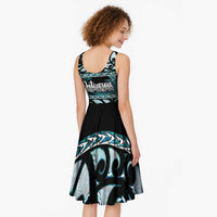 Kia Ora New Zealand Midi Dress Aotearoa Proud Maori Paua Shell Silver Fern - Polynesian Pride