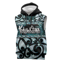 Kia Ora New Zealand Sleeveless Hoodie Aotearoa Proud Maori Paua Shell Silver Fern - Polynesian Pride