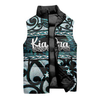 Kia Ora New Zealand Sleeveless Puffer Jacket Aotearoa Proud Maori Paua Shell Silver Fern - Polynesian Pride