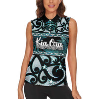 Kia Ora New Zealand Women Sleeveless Polo Shirt Aotearoa Proud Maori Paua Shell Silver Fern - Polynesian Pride