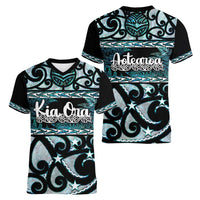 Kia Ora New Zealand Women V-Neck T-Shirt Aotearoa Proud Maori Paua Shell Silver Fern - Polynesian Pride