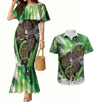 Piwakawaka New Zealand Christmas In July Couples Matching Mermaid Dress and Hawaiian Shirt NZ Aroha Koru Fern Marble Vibes LT14 Green - Polynesian Pride