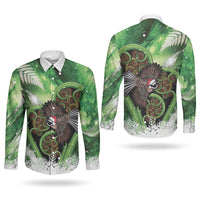 Piwakawaka New Zealand Christmas In July Couples Matching Summer Maxi Dress and Long Sleeve Button Shirt NZ Aroha Koru Fern Marble Vibes LT14 - Polynesian Pride