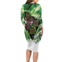Piwakawaka New Zealand Christmas In July Family Matching Long Sleeve Bodycon Dress and Hawaiian Shirt NZ Aroha Koru Fern Marble Vibes LT14 - Polynesian Pride