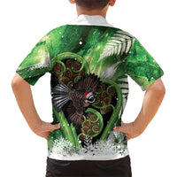 Piwakawaka New Zealand Christmas In July Family Matching Off Shoulder Short Dress and Hawaiian Shirt NZ Aroha Koru Fern Marble Vibes LT14 - Polynesian Pride