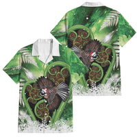 Piwakawaka New Zealand Christmas In July Family Matching Summer Maxi Dress and Hawaiian Shirt NZ Aroha Koru Fern Marble Vibes LT14 Dad's Shirt - Short Sleeve Green - Polynesian Pride