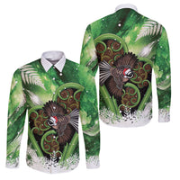 Piwakawaka New Zealand Christmas In July Family Matching Summer Maxi Dress and Hawaiian Shirt NZ Aroha Koru Fern Marble Vibes LT14 Dad's Shirt - Long Sleeve Green - Polynesian Pride