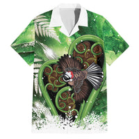 Piwakawaka New Zealand Christmas In July Family Matching Tank Maxi Dress and Hawaiian Shirt NZ Aroha Koru Fern Marble Vibes LT14 Dad's Shirt - Short Sleeve Green - Polynesian Pride