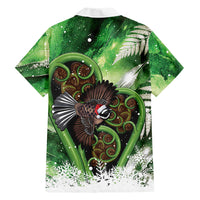 Piwakawaka New Zealand Christmas In July Family Matching Tank Maxi Dress and Hawaiian Shirt NZ Aroha Koru Fern Marble Vibes LT14 Dad's Shirt - Long Sleeve Green - Polynesian Pride