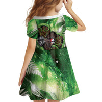 Piwakawaka New Zealand Christmas In July Kid Short Sleeve Dress NZ Aroha Koru Fern Marble Vibes LT14 - Polynesian Pride