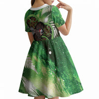 Piwakawaka New Zealand Christmas In July Kid Short Sleeve Dress NZ Aroha Koru Fern Marble Vibes LT14 - Polynesian Pride