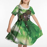 Piwakawaka New Zealand Christmas In July Kid Short Sleeve Dress NZ Aroha Koru Fern Marble Vibes LT14 - Polynesian Pride