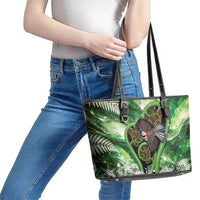 Piwakawaka New Zealand Christmas In July Leather Tote Bag NZ Aroha Koru Fern Marble Vibes LT14 - Polynesian Pride
