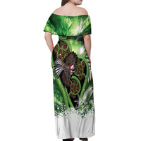 Piwakawaka New Zealand Christmas In July Off Shoulder Maxi Dress NZ Aroha Koru Fern Marble Vibes LT14 - Polynesian Pride
