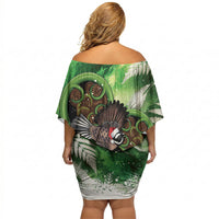 Piwakawaka New Zealand Christmas In July Off Shoulder Short Dress NZ Aroha Koru Fern Marble Vibes LT14 - Polynesian Pride