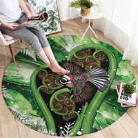 Piwakawaka New Zealand Christmas In July Round Carpet NZ Aroha Koru Fern Marble Vibes LT14 - Polynesian Pride