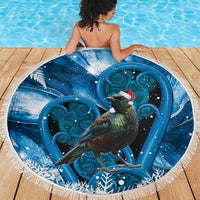 Tui Bird New Zealand Christmas In July Beach Blanket NZ Aroha Koru Fern Marble Vibes