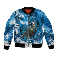 Tui Bird New Zealand Christmas In July Bomber Jacket NZ Aroha Koru Fern Marble Vibes