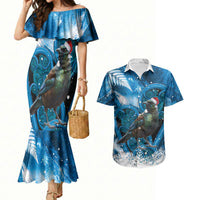 Tui Bird New Zealand Christmas In July Couples Matching Mermaid Dress and Hawaiian Shirt NZ Aroha Koru Fern Marble Vibes LT14 Blue - Polynesian Pride