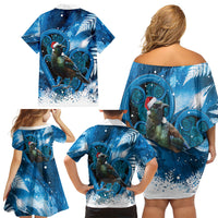 Tui Bird New Zealand Christmas In July Family Matching Off Shoulder Short Dress and Hawaiian Shirt NZ Aroha Koru Fern Marble Vibes LT14 - Polynesian Pride