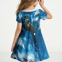 Tui Bird New Zealand Christmas In July Kid Short Sleeve Dress NZ Aroha Koru Fern Marble Vibes LT14 - Polynesian Pride