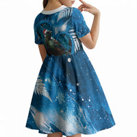 Tui Bird New Zealand Christmas In July Kid Short Sleeve Dress NZ Aroha Koru Fern Marble Vibes LT14 - Polynesian Pride