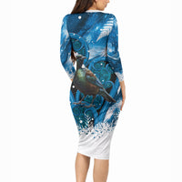 Tui Bird New Zealand Christmas In July Long Sleeve Bodycon Dress NZ Aroha Koru Fern Marble Vibes LT14 - Polynesian Pride