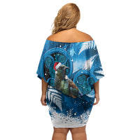 Tui Bird New Zealand Christmas In July Off Shoulder Short Dress NZ Aroha Koru Fern Marble Vibes LT14 - Polynesian Pride