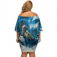 Tui Bird New Zealand Christmas In July Off Shoulder Short Dress NZ Aroha Koru Fern Marble Vibes LT14 - Polynesian Pride
