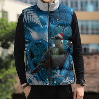 Tui Bird New Zealand Christmas In July Sleeveless Puffer Jacket NZ Aroha Koru Fern Marble Vibes