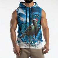 Tui Bird New Zealand Christmas In July Sleeveless Zip Hoodie NZ Aroha Koru Fern Marble Vibes LT14 - Polynesian Pride