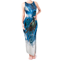 Tui Bird New Zealand Christmas In July Tank Maxi Dress NZ Aroha Koru Fern Marble Vibes LT14 Women Blue - Polynesian Pride