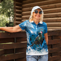 Tui Bird New Zealand Christmas In July Women Polo Shirt NZ Aroha Koru Fern Marble Vibes LT14 - Polynesian Pride