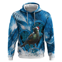 Tui Bird New Zealand Christmas In July Zip Hoodie NZ Aroha Koru Fern Marble Vibes LT14 Pullover Hoodie Blue - Polynesian Pride