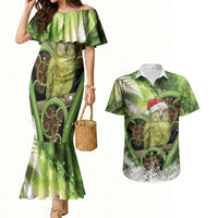 Kakapo New Zealand Christmas In July Couples Matching Mermaid Dress and Hawaiian Shirt NZ Aroha Koru Fern Marble Vibes LT14 Green - Polynesian Pride