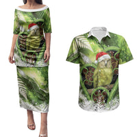 Kakapo New Zealand Christmas In July Couples Matching Puletasi and Hawaiian Shirt NZ Aroha Koru Fern Marble Vibes LT14 Green - Polynesian Pride