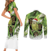 Kakapo New Zealand Christmas In July Couples Matching Short Sleeve Bodycon Dress and Long Sleeve Button Shirt NZ Aroha Koru Fern Marble Vibes LT14 - Polynesian Pride