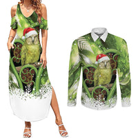 Kakapo New Zealand Christmas In July Couples Matching Summer Maxi Dress and Long Sleeve Button Shirt NZ Aroha Koru Fern Marble Vibes LT14 Green - Polynesian Pride