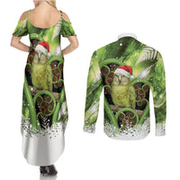 Kakapo New Zealand Christmas In July Couples Matching Summer Maxi Dress and Long Sleeve Button Shirt NZ Aroha Koru Fern Marble Vibes LT14 - Polynesian Pride