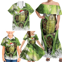 Kakapo New Zealand Christmas In July Family Matching Off Shoulder Maxi Dress and Hawaiian Shirt NZ Aroha Koru Fern Marble Vibes LT14 - Polynesian Pride