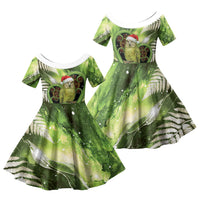 Kakapo New Zealand Christmas In July Family Matching Tank Maxi Dress and Hawaiian Shirt NZ Aroha Koru Fern Marble Vibes LT14 Daughter's Dress Green - Polynesian Pride