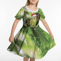 Kakapo New Zealand Christmas In July Kid Short Sleeve Dress NZ Aroha Koru Fern Marble Vibes LT14 - Polynesian Pride
