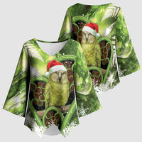 Kakapo New Zealand Christmas In July Kimono Sleeve Blouse NZ Aroha Koru Fern Marble Vibes LT14 - Polynesian Pride