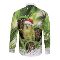 Kakapo New Zealand Christmas In July Long Sleeve Button Shirt NZ Aroha Koru Fern Marble Vibes LT14 - Polynesian Pride