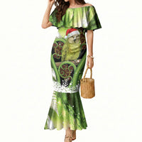 Kakapo New Zealand Christmas In July Mermaid Dress NZ Aroha Koru Fern Marble Vibes LT14 Women Green - Polynesian Pride