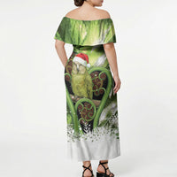 Kakapo New Zealand Christmas In July Off Shoulder Maxi Dress NZ Aroha Koru Fern Marble Vibes LT14 - Polynesian Pride