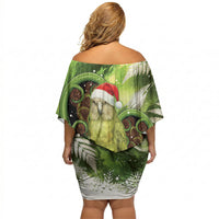 Kakapo New Zealand Christmas In July Off Shoulder Short Dress NZ Aroha Koru Fern Marble Vibes LT14 - Polynesian Pride