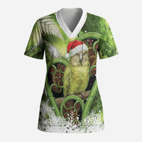 Kakapo New Zealand Christmas In July Scrub Top NZ Aroha Koru Fern Marble Vibes