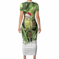 Kakapo New Zealand Christmas In July Short Sleeve Bodycon Dress NZ Aroha Koru Fern Marble Vibes LT14 - Polynesian Pride