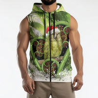 Kakapo New Zealand Christmas In July Sleeveless Zip Hoodie NZ Aroha Koru Fern Marble Vibes LT14 - Polynesian Pride